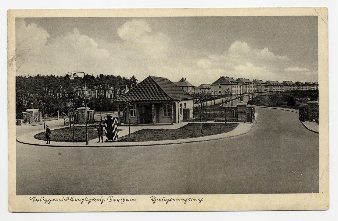 Postcard with the main guard house at the Belsen military base, 1936. From the collection of Hinrich Baumann.