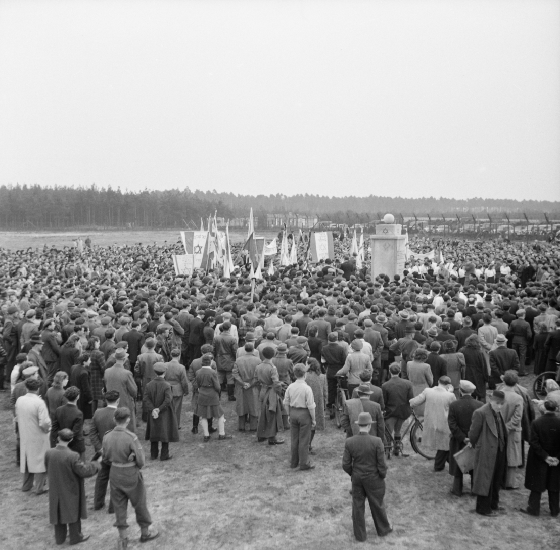 Dedication of the Jewish monument on the first anniversary of the liberation, 15 April 1946. Imperial War Museum, London, Photograph Archive, BU 12581.