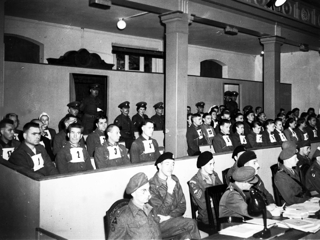 The defendants in the first Belsen Trial, 17 September 1945. Associated Press, Frankfurt am Main.