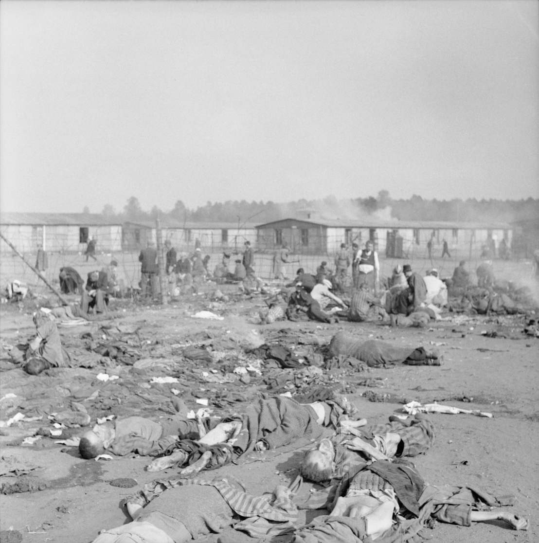 The grounds of the liberated Bergen-Belsen concentration camp, 16 April 1945. Photo by Lt. Wilson. Imperial War Museum, London, Photograph Archive, BU 3767.
